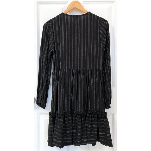 Anthropologie Ro & De Pippa Tiered Black Silver Pinstriped Long Sleeve Dress - Picture 9 of 11